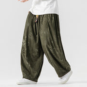 Buddha Stones Winter Dragon Phoenix Pattern Cotton Corduroy Men's Harem Pants With Pockets - image 4