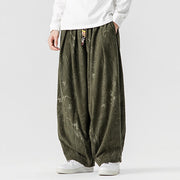 Buddha Stones Winter Dragon Phoenix Pattern Cotton Corduroy Men's Harem Pants With Pockets - image 2