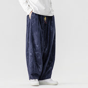 Buddha Stones Winter Dragon Phoenix Pattern Cotton Corduroy Men's Harem Pants With Pockets - image 19