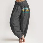 Buddha Stones "Namaste" Meditating Figure Lotus Pattern Women's Elastic Waist Harem Pure Cotton Pants - DimGray - US16，UK/AU20，EU48 (3XL) - image 8