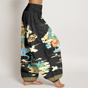 Buddha Stones Pure Cotton Landscape Cranes Clouds Pattern Women's Elastic Waist Harem Pants - image 2