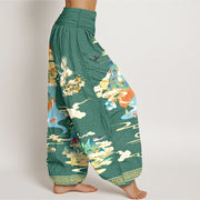 Buddha Stones Pure Cotton Landscape Cranes Clouds Pattern Women's Elastic Waist Harem Pants - image 7
