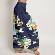 Buddha Stones Pure Cotton Landscape Cranes Clouds Pattern Women's Elastic Waist Harem Pants - image 10