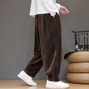 Buddha Stones Winter Pure Color Cotton Men's Harem Thickened Fleece-lined Pants With Pockets - image 22