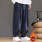 Buddha Stones Winter Pure Color Cotton Men's Harem Thickened Fleece-lined Pants With Pockets - image 25