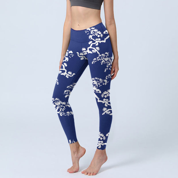 Buddha Stones Pine Tree Silhouette Pattern Print Gym Leggings Women's Yoga Pants - Navy - US18，UK/AU22，EU50 (4XL) - image 0