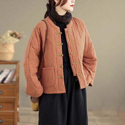 Buddha Stones Women's Plain Cotton-padded Tai Chi Zen Long Sleeve Jacket With Pockets - Coral - US14，UK/AU18，EU46 (2XL) - image 0