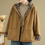 Buddha Stones Plaid Hoodie Pattern Women's Long Sleeve Cotton Thickened Jacket With Pockets - image 2