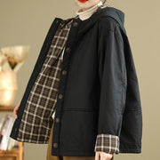 Buddha Stones Plaid Hoodie Pattern Women's Long Sleeve Cotton Thickened Jacket With Pockets - image 17