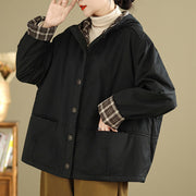 Buddha Stones Plaid Hoodie Pattern Women's Long Sleeve Cotton Thickened Jacket With Pockets - image 16