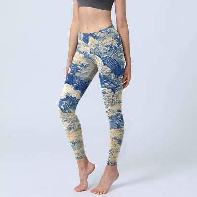 Buddha Stones Ocean Waves Pattern Print Gym Leggings Women's Yoga Pants - RoyalBlue - US18，UK/AU22，EU50 (4XL) - image 0