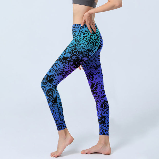 Buddha Stones Flowers And Leaves Pattern Print Gym Leggings Women's Yoga Pants - image 2