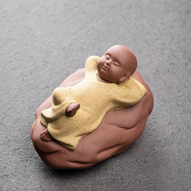 Buddha Stones Looking Up Resting Monk Ceramic Statue Compassion Home Decoration - Rest Yellow Monk 8.2*6.2*6.2cm - image 9