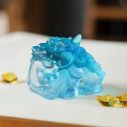 Buddha Stones Handmade Liuli Crystal Gold Swallowing PiXiu Art Piece Home Decoration - Blue Pixiu 7.8*6.5*5.5 cm - image 8