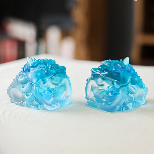 Buddha Stones Handmade Liuli Crystal Gold Swallowing PiXiu Art Piece Home Decoration - image 13