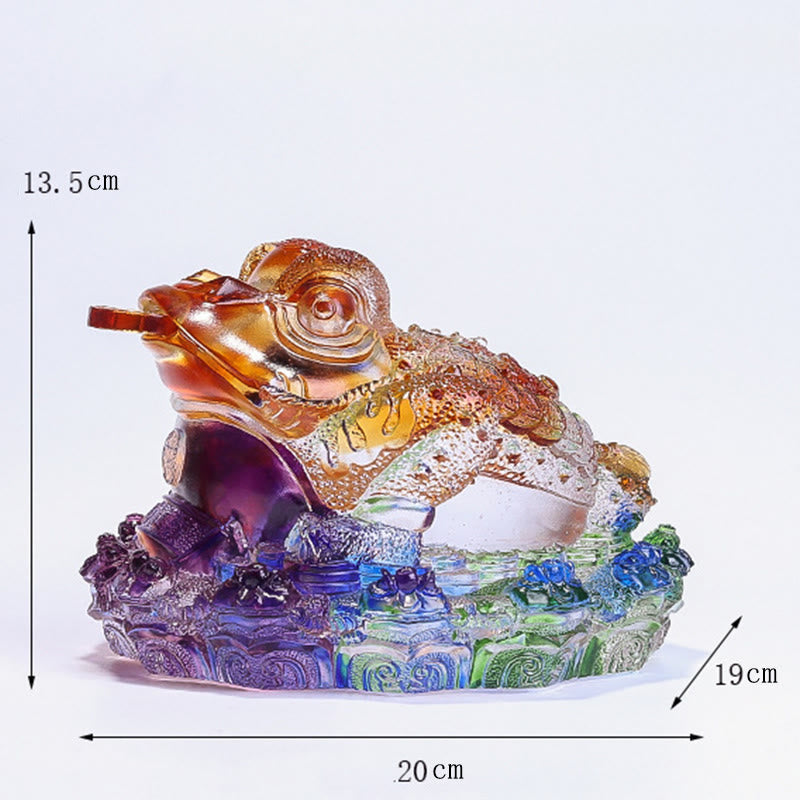 Buddha Stones Feng Shui Frog Coins Handmade Liuli Crystal Art