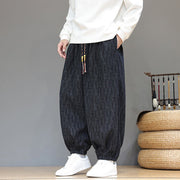 Buddha Stones Fall Jacquard Plaid Pattern Cotton Corduroy Men's Harem Pants With Pockets - image 2