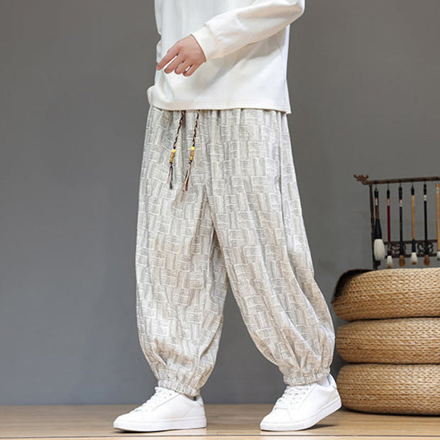 Buddha Stones Fall Jacquard Plaid Pattern Cotton Corduroy Men's Harem Pants With Pockets - image 14