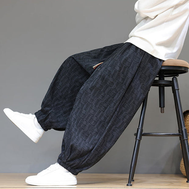 Buddha Stones Fall Jacquard Plaid Pattern Cotton Corduroy Men's Harem Pants With Pockets - image 10