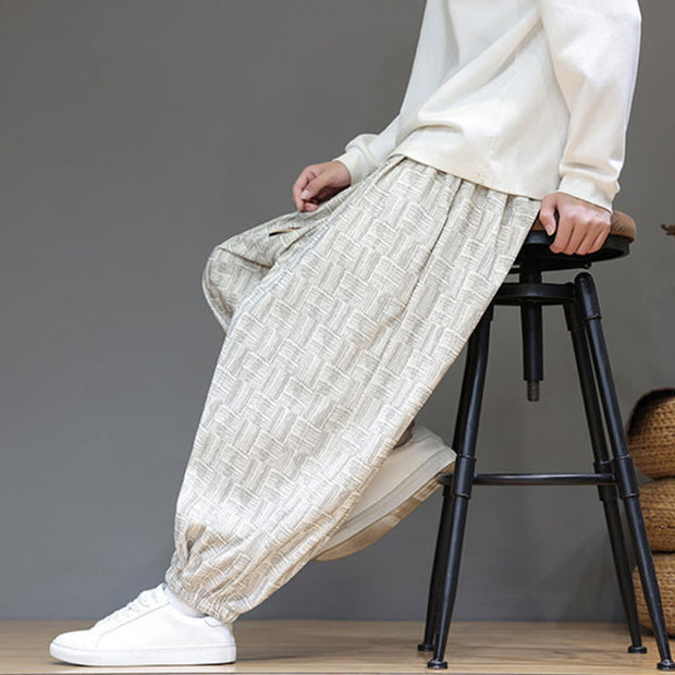 Buddha Stones Fall Jacquard Plaid Pattern Cotton Corduroy Men's Harem Pants With Pockets - image 18