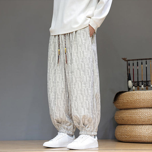 Buddha Stones Fall Jacquard Plaid Pattern Cotton Corduroy Men's Harem Pants With Pockets - image 12