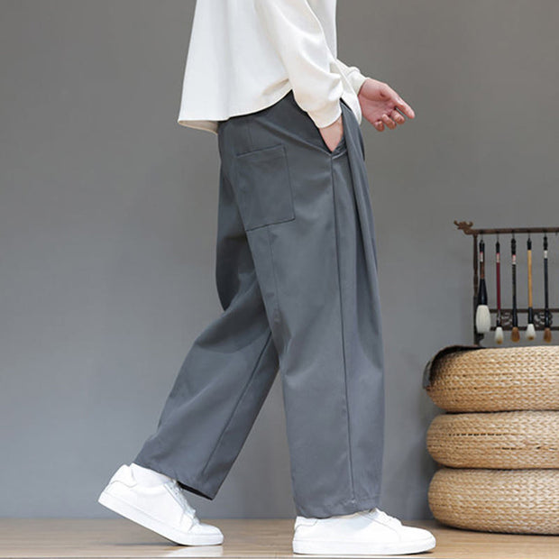 Buddha Stones Fall Solid Color Straight Leg Design Men's Harem Pants With Pockets - image 3