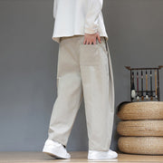 Buddha Stones Fall Solid Color Straight Leg Design Men's Harem Pants With Pockets - image 19