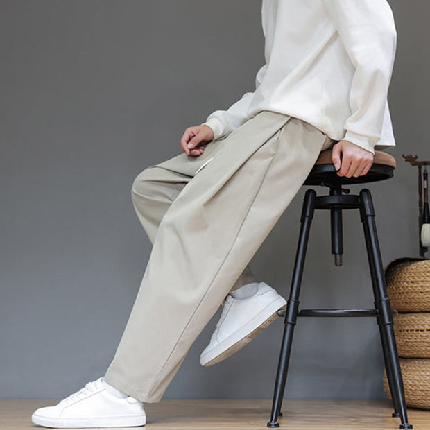 Buddha Stones Fall Solid Color Straight Leg Design Men's Harem Pants With Pockets - image 20