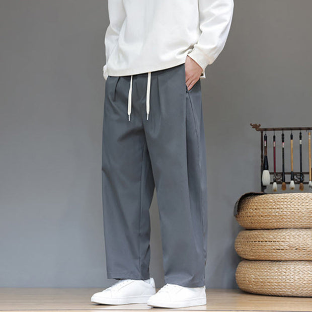 Buddha Stones Fall Solid Color Straight Leg Design Men's Harem Pants With Pockets - image 4