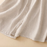 Buddha Stones Beige Buttons Lapel Design Long Sleeve Cotton Midi Dress With Pockets - image 6