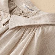 Buddha Stones Beige Buttons Lapel Design Long Sleeve Cotton Midi Dress With Pockets - image 3