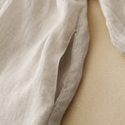 Buddha Stones Beige Buttons Lapel Design Long Sleeve Cotton Midi Dress With Pockets - image 4