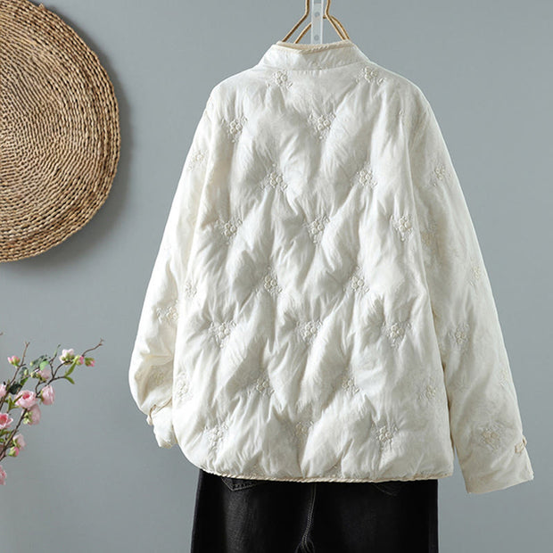 Buddha Stones Floral Frog-Button Stand Collar Women's Long Sleeve Cotton Thick Jacket With Pockets - image 1