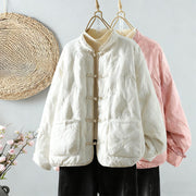 Buddha Stones Floral Frog-Button Stand Collar Women's Long Sleeve Cotton Thick Jacket With Pockets - image 4