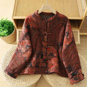 Buddha Stones Women's Ethnic Floral Long Sleeve Frog-buttons Cotton Thermal Jacket - FireBrick - US12，UK/AU16，EU44 (XL) - image 0