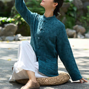 Buddha Stones Frog-Button Long Sleeve Cotton Jacquard Women's Shirt Pants With Pockets - image 3