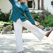 Buddha Stones Frog-Button Long Sleeve Cotton Jacquard Women's Shirt Pants With Pockets - image 7