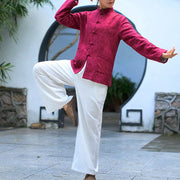 Buddha Stones Frog-Button Long Sleeve Cotton Jacquard Women's Shirt Pants With Pockets - image 21