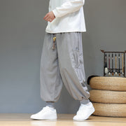 Buddha Stones Spring Solid Color Men's Ankle-Length Cotton Pants With Pockets - Silver - US/UK/AU46，EU56 (5XL) - image 8