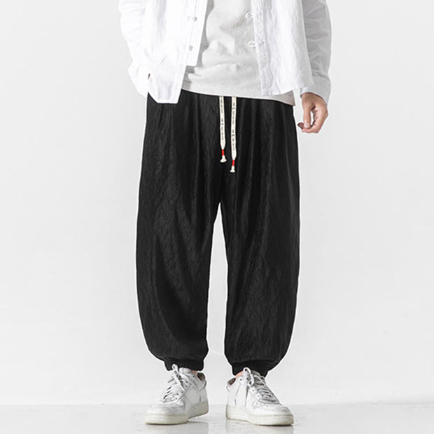 Buddha Stones Plain Drawstring Elastic Cuffs Design Men's Cotton Pants With Pockets - image 6