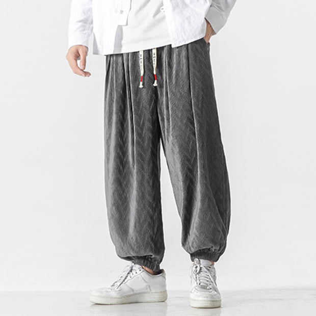 Buddha Stones Plain Drawstring Elastic Cuffs Design Men's Cotton Pants With Pockets - image 9
