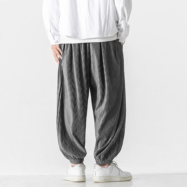 Buddha Stones Plain Drawstring Elastic Cuffs Design Men's Cotton Pants With Pockets - image 13