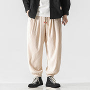 Buddha Stones Plain Drawstring Elastic Cuffs Design Men's Cotton Pants With Pockets - image 23