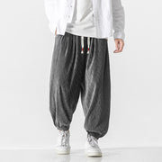 Buddha Stones Plain Drawstring Elastic Cuffs Design Men's Cotton Pants With Pockets - image 10