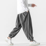 Buddha Stones Plain Drawstring Elastic Cuffs Design Men's Cotton Pants With Pockets - image 14