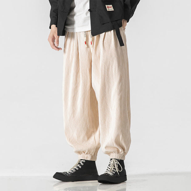 Buddha Stones Plain Drawstring Elastic Cuffs Design Men's Cotton Pants With Pockets - image 28