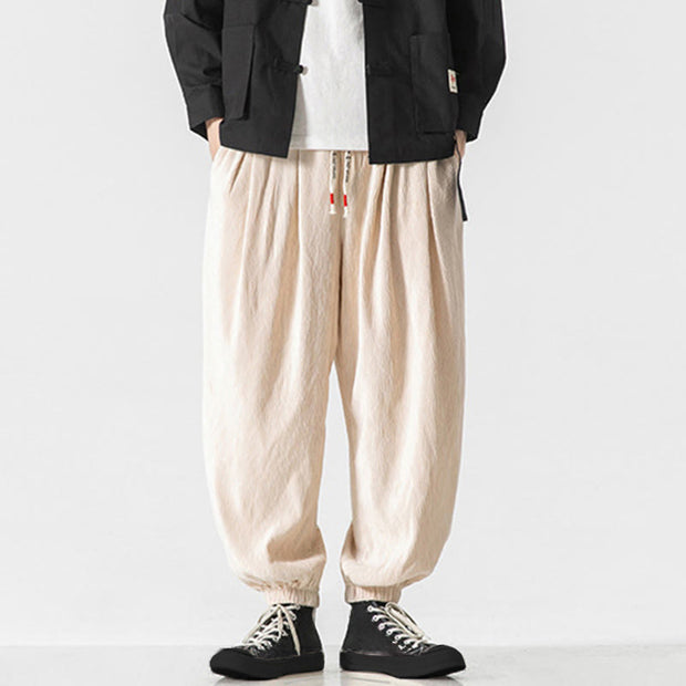 Buddha Stones Plain Drawstring Elastic Cuffs Design Men's Cotton Pants With Pockets - image 22