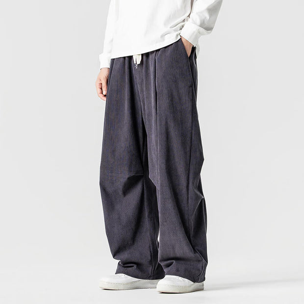 Buddha Stones Winter Drawstring Corduroy Cotton Men's Wide Leg Pants With Pockets - image 17