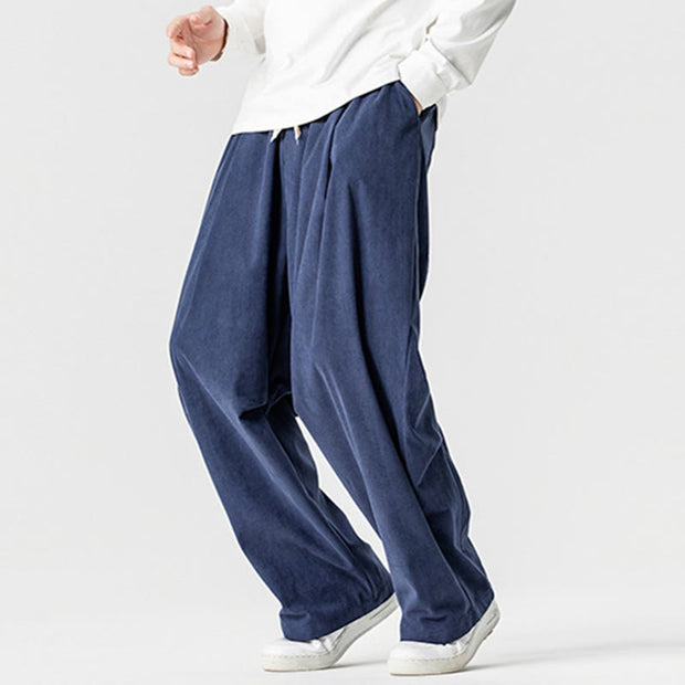 Buddha Stones Winter Drawstring Corduroy Cotton Men's Wide Leg Pants With Pockets - image 5