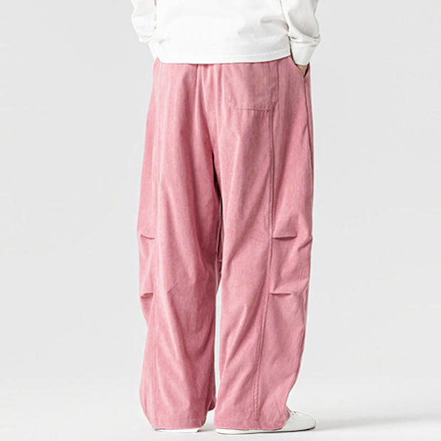 Buddha Stones Winter Drawstring Corduroy Cotton Men's Wide Leg Pants With Pockets - image 8